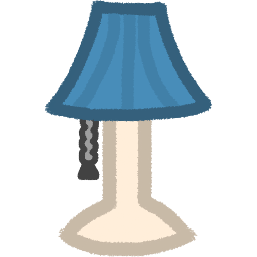  a beige and blue lamp. the pole portion is beige, the lamp shade is blue, and there is a grey pullchain